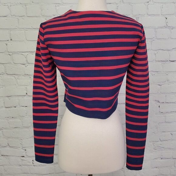 Thakoon Addition Striped Long Sleeve Crop Top Red Blue 2 - Picture 5 of 8